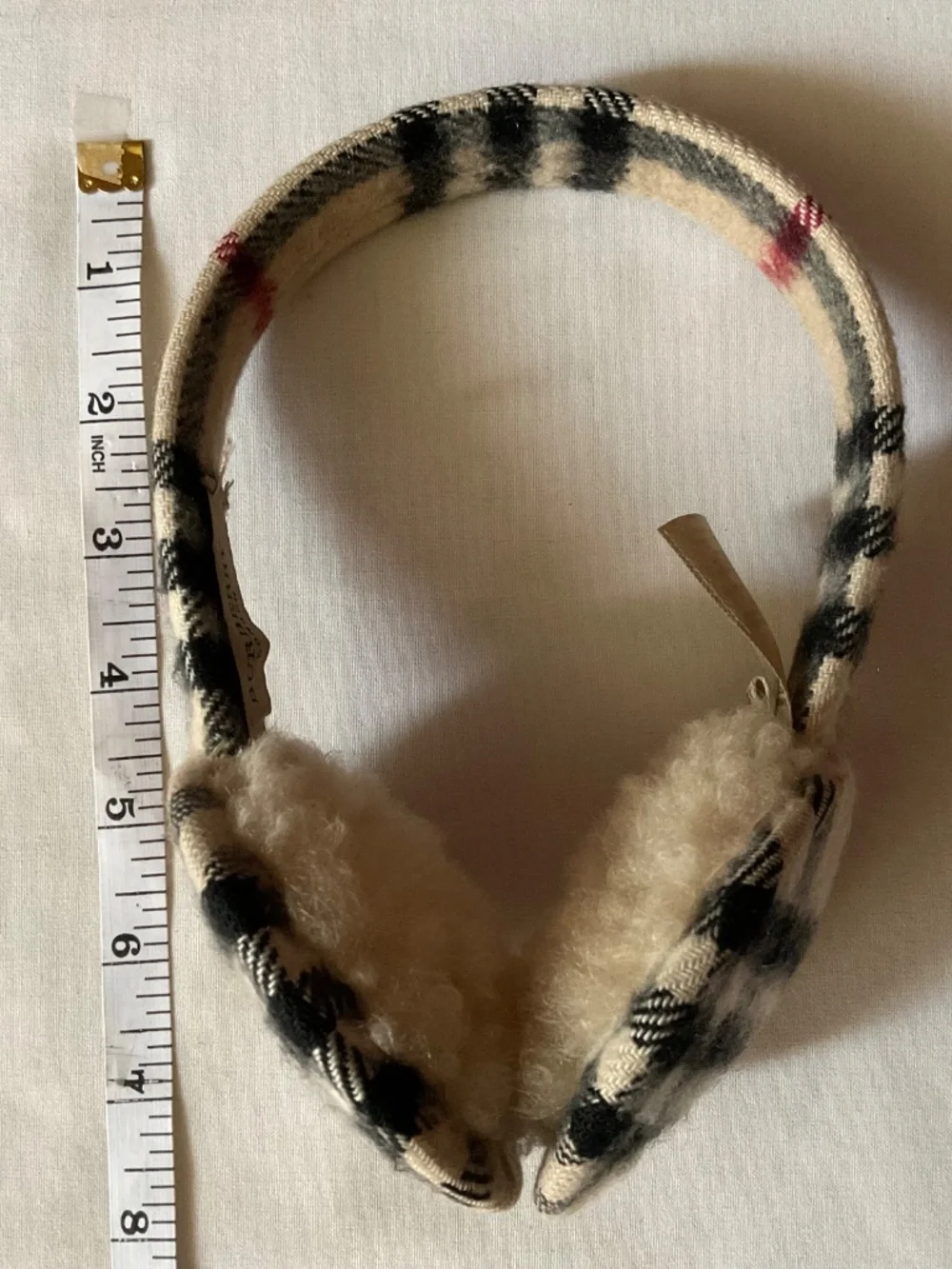 Burberry Nova Check Cashmere & Shearling Earmuff O/S Made in England